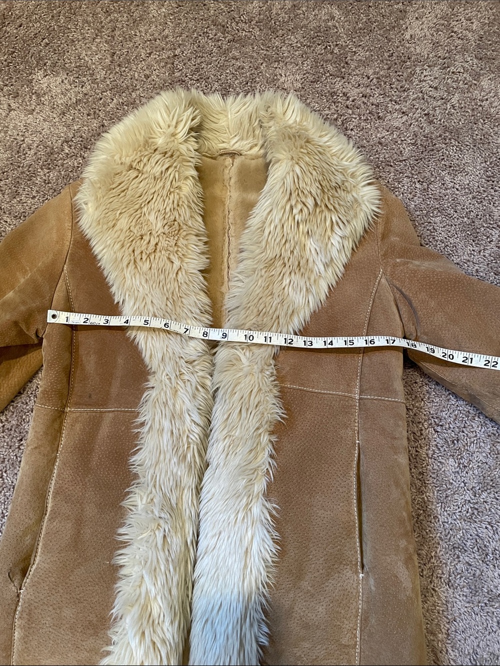 Wilsons Leather Tan Suede Teddy Coat with Cream Faux Fur Trim - Picture 9 of 11